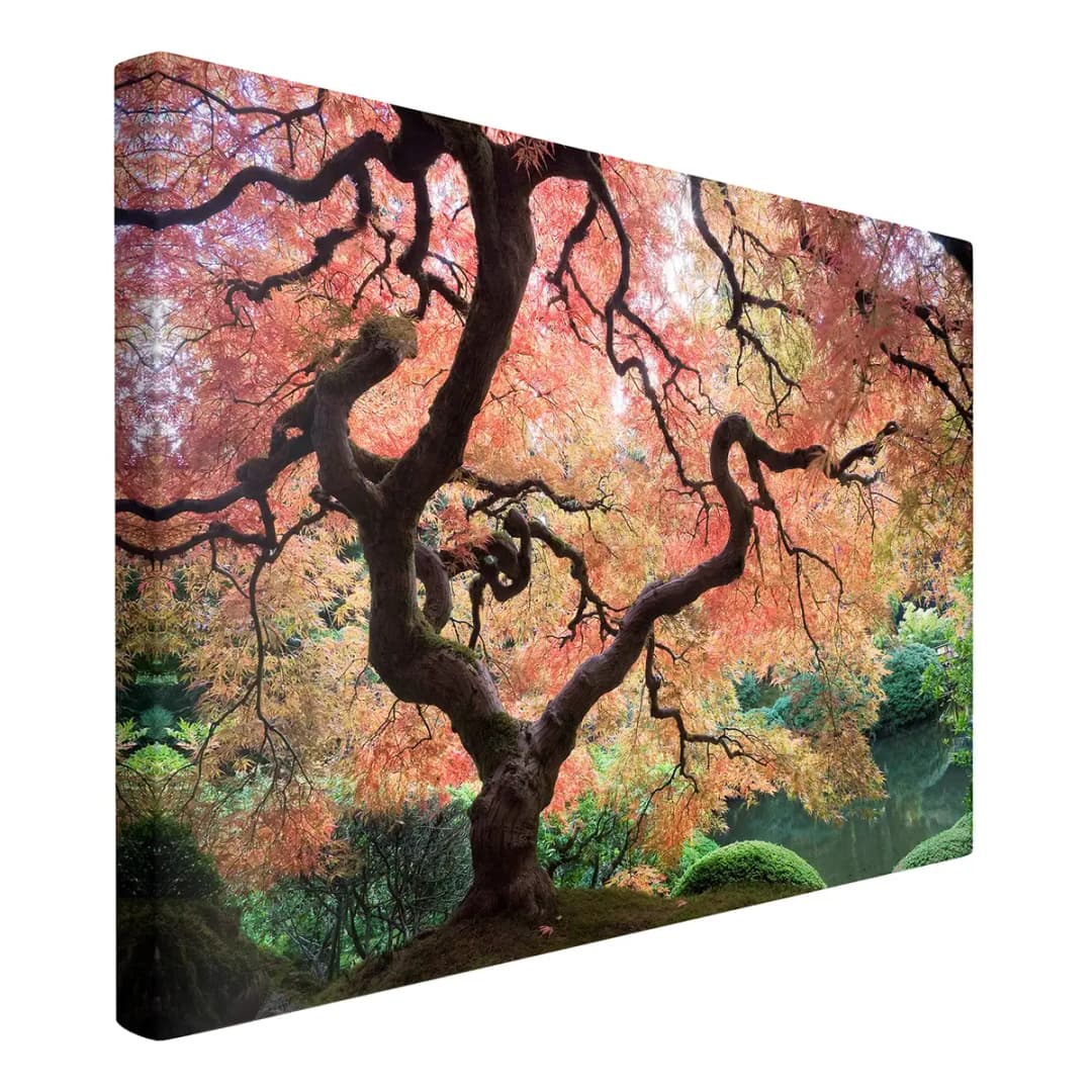 Leinwandbild Japanischer Garten I Leinen Rot 90cm | Rot
