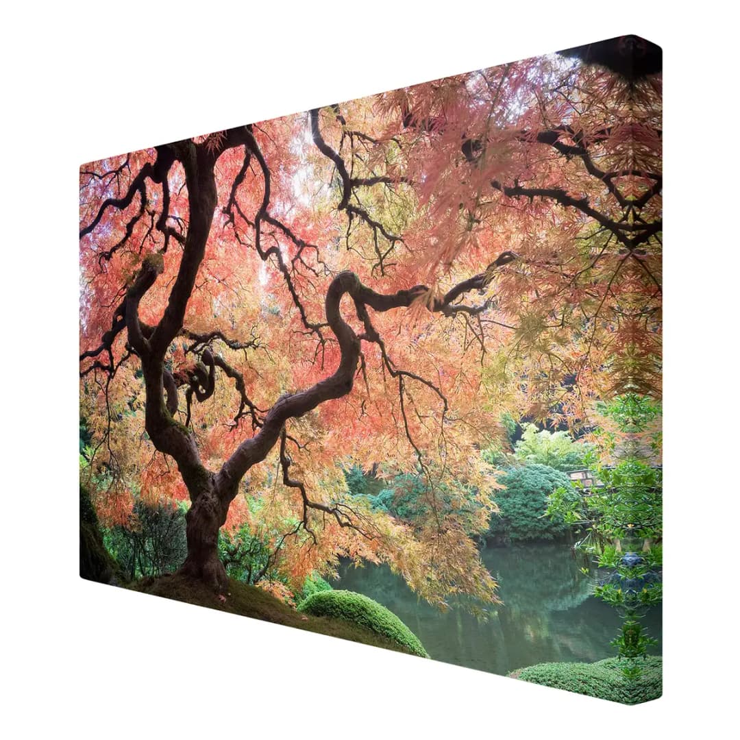 Leinwandbild Japanischer Garten I Leinen Rot 90cm | Rot