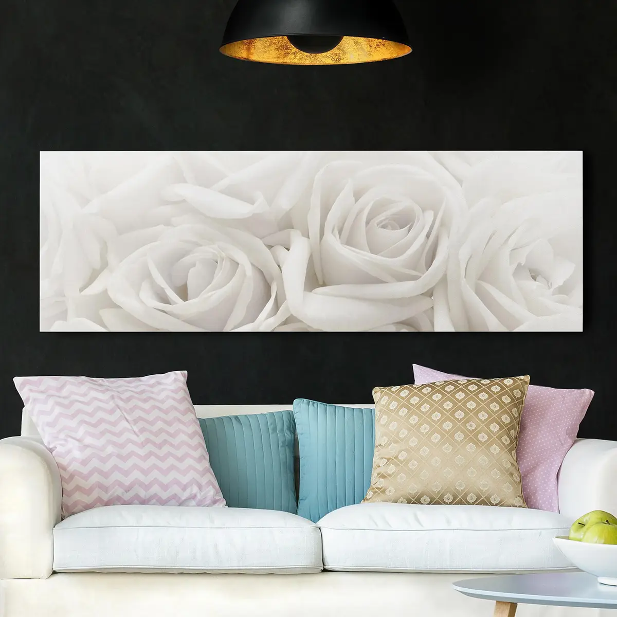 Leinwandbild Weiße Rosen I Leinen Beige | Beige