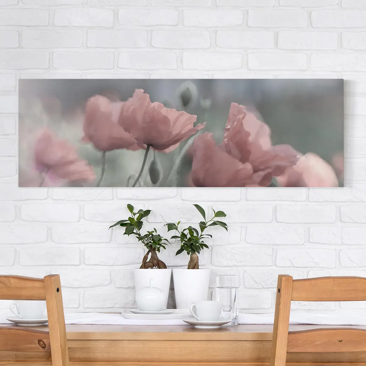 Leinwandbild Malerische Mohnblumen I Leinen Pink 150cm | Pink
