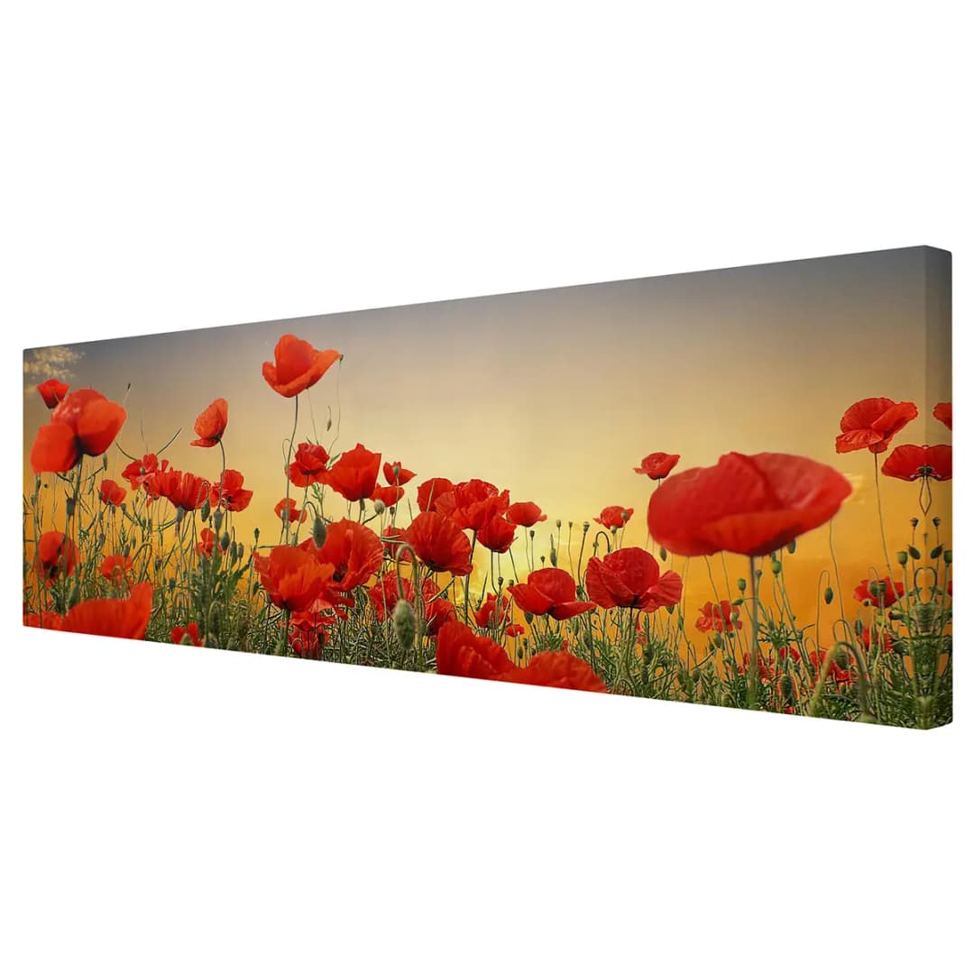Leinwandbild Mohnblumenfeld I Leinen Rot 120cm | Rot