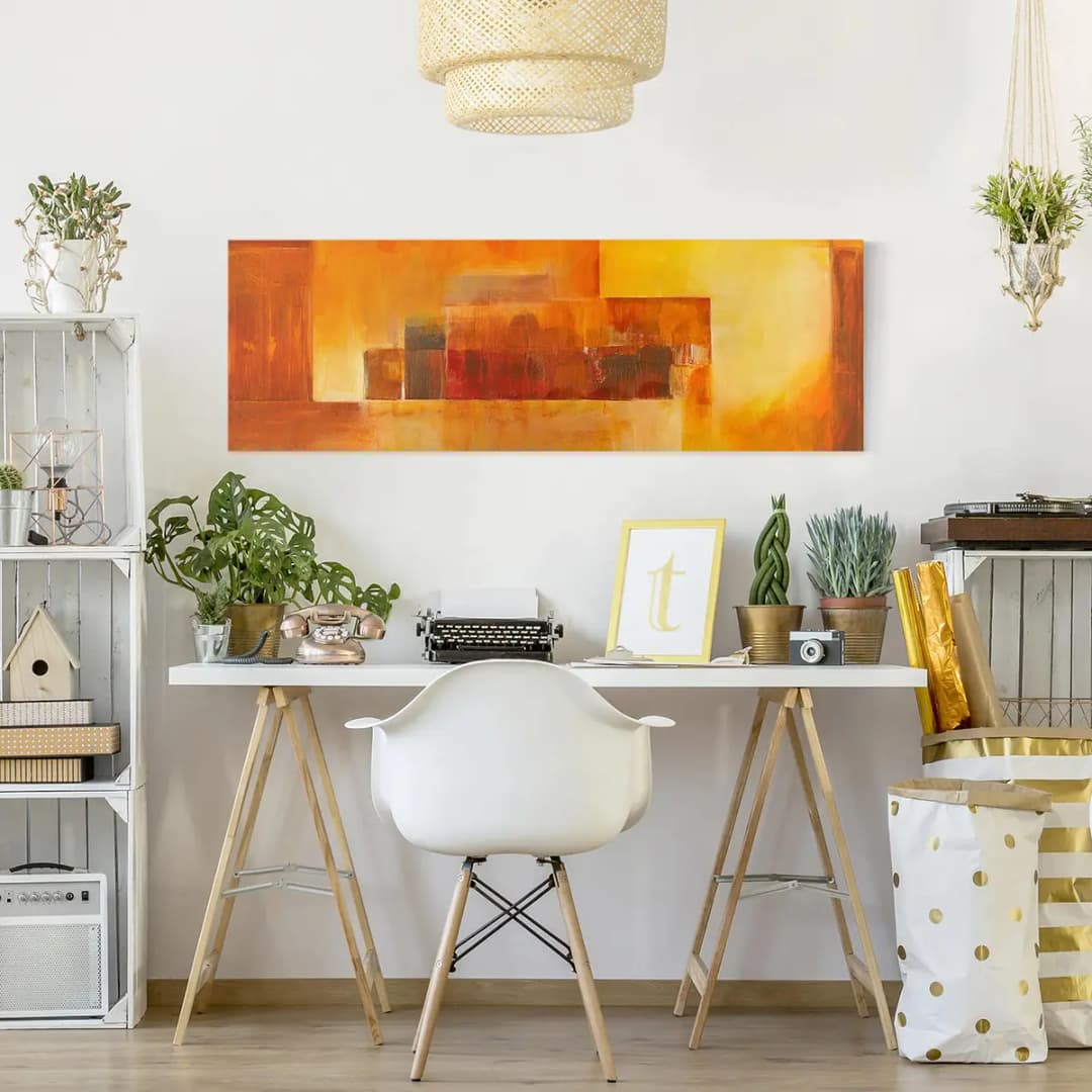 Leinwandbild Indischer Sommer I Leinen Orange 120cm | Orange