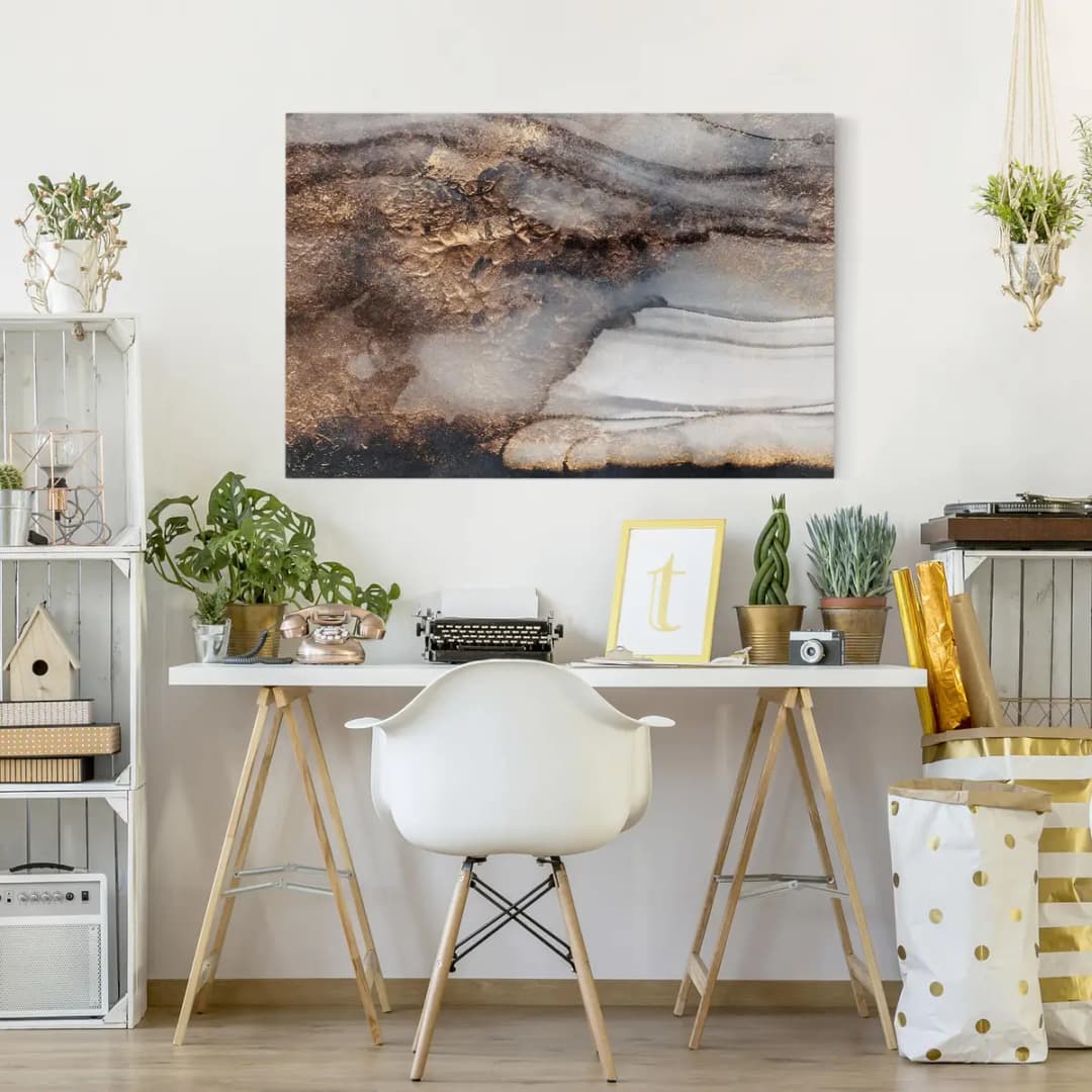 Leinwandbild Goldener Marmor gemalt | Schwarz
