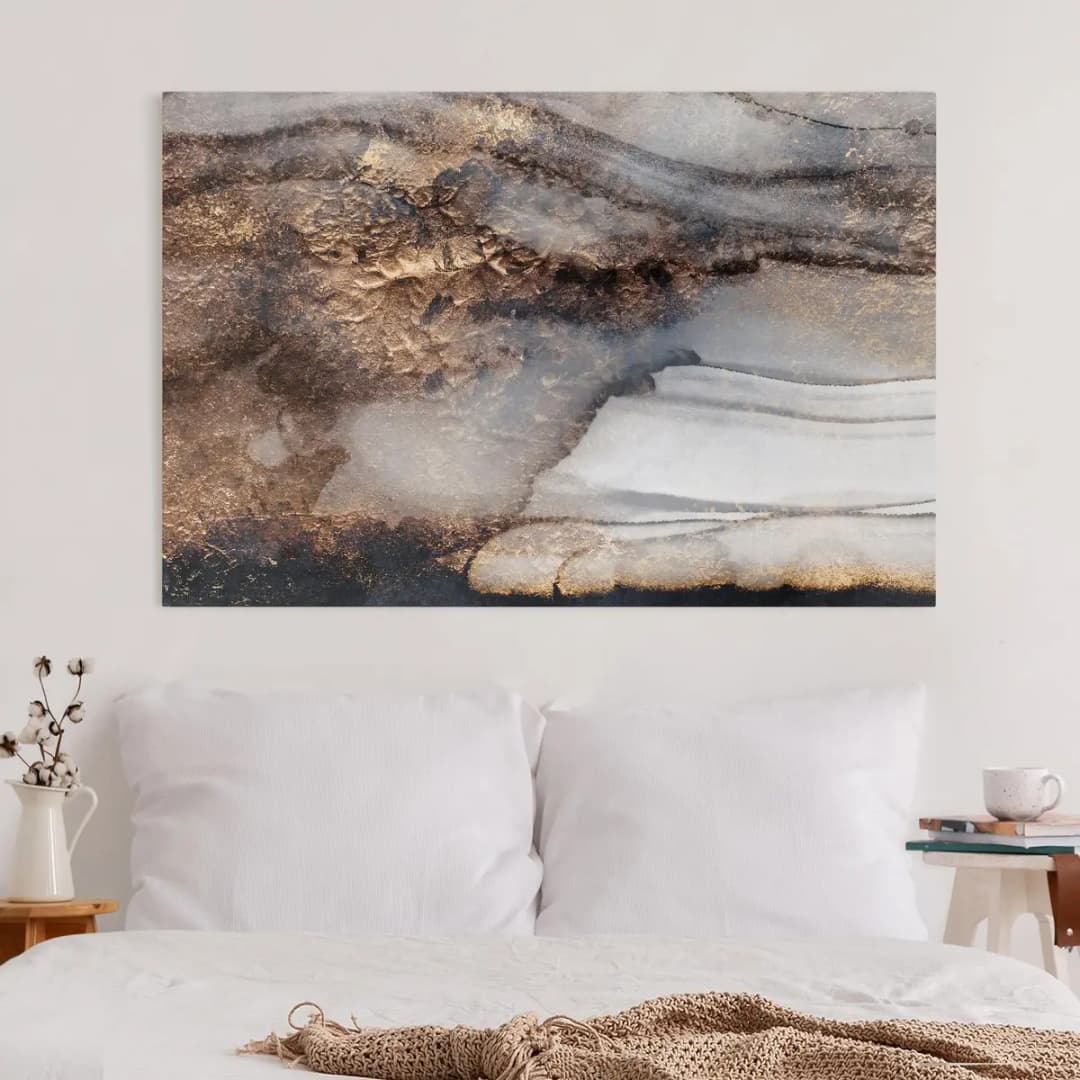Leinwandbild Goldener Marmor gemalt | Schwarz