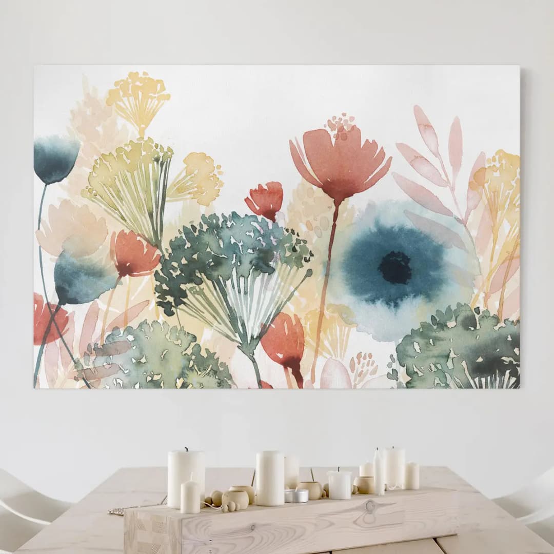 Leinwandbild Wildblumen im Sommer | Weiß