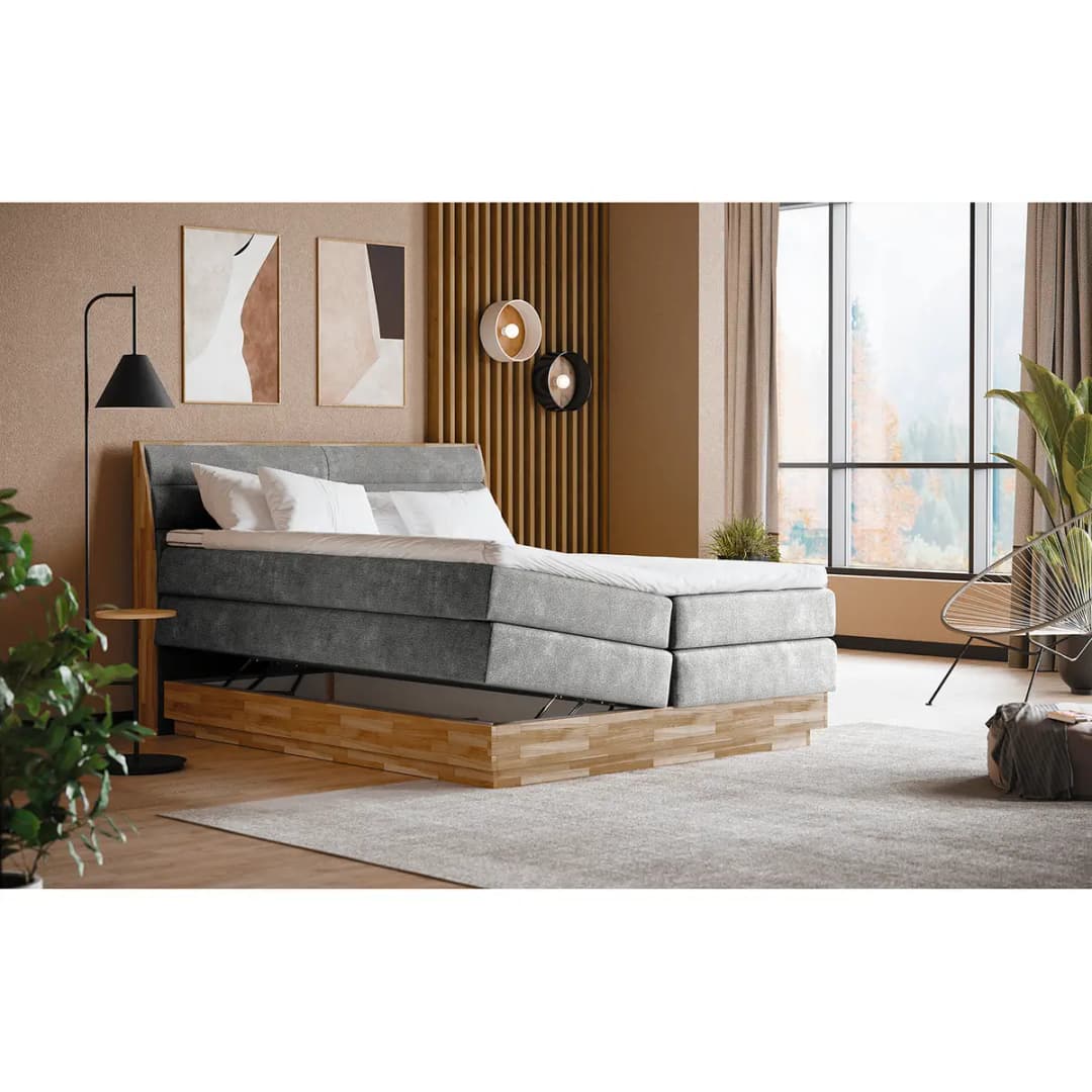 Boxspringbett Merkur 160 x 200cm Flachgewebe Oria Grau H3