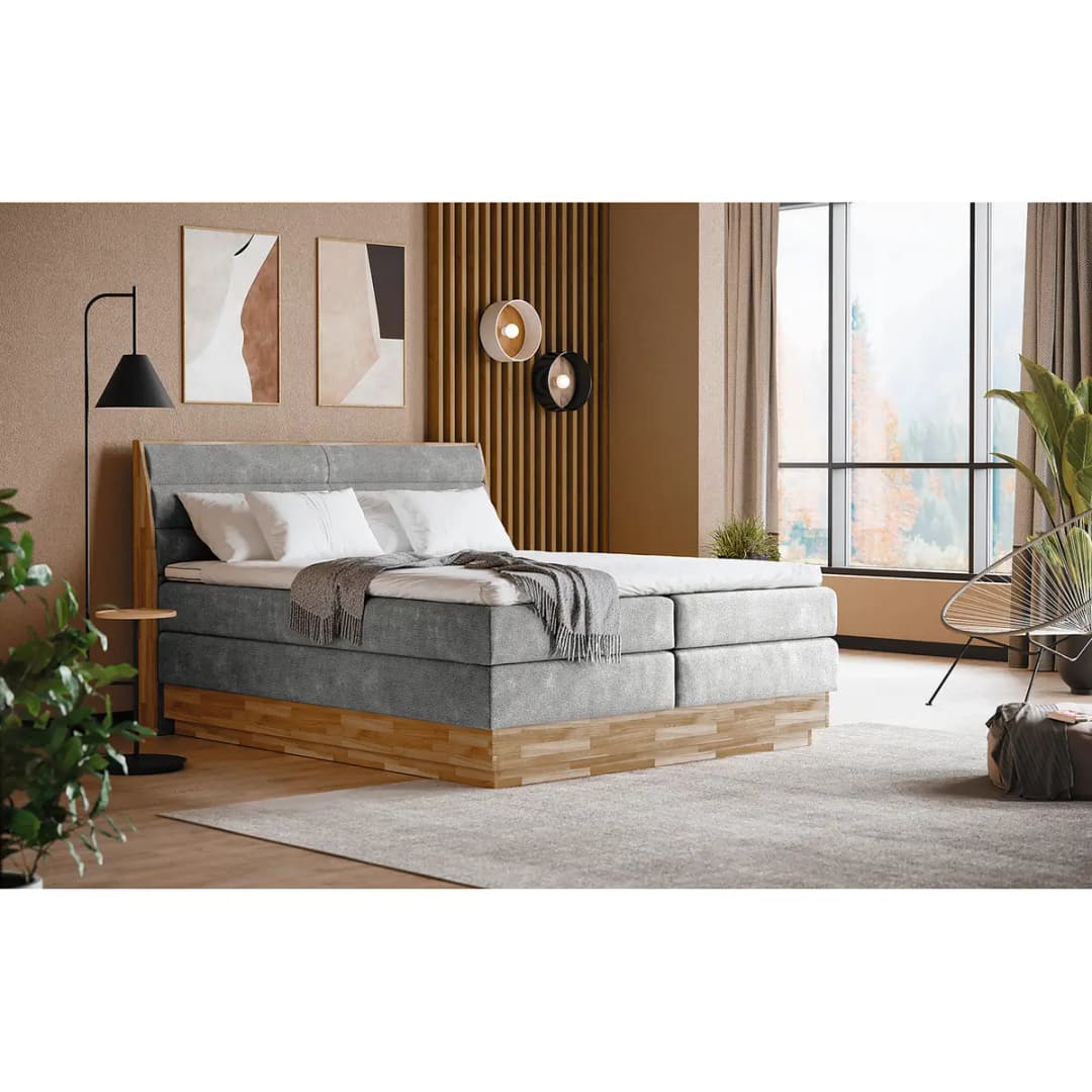 Boxspringbett Merkur 180 x 200cm Flachgewebe Oria Grau H2