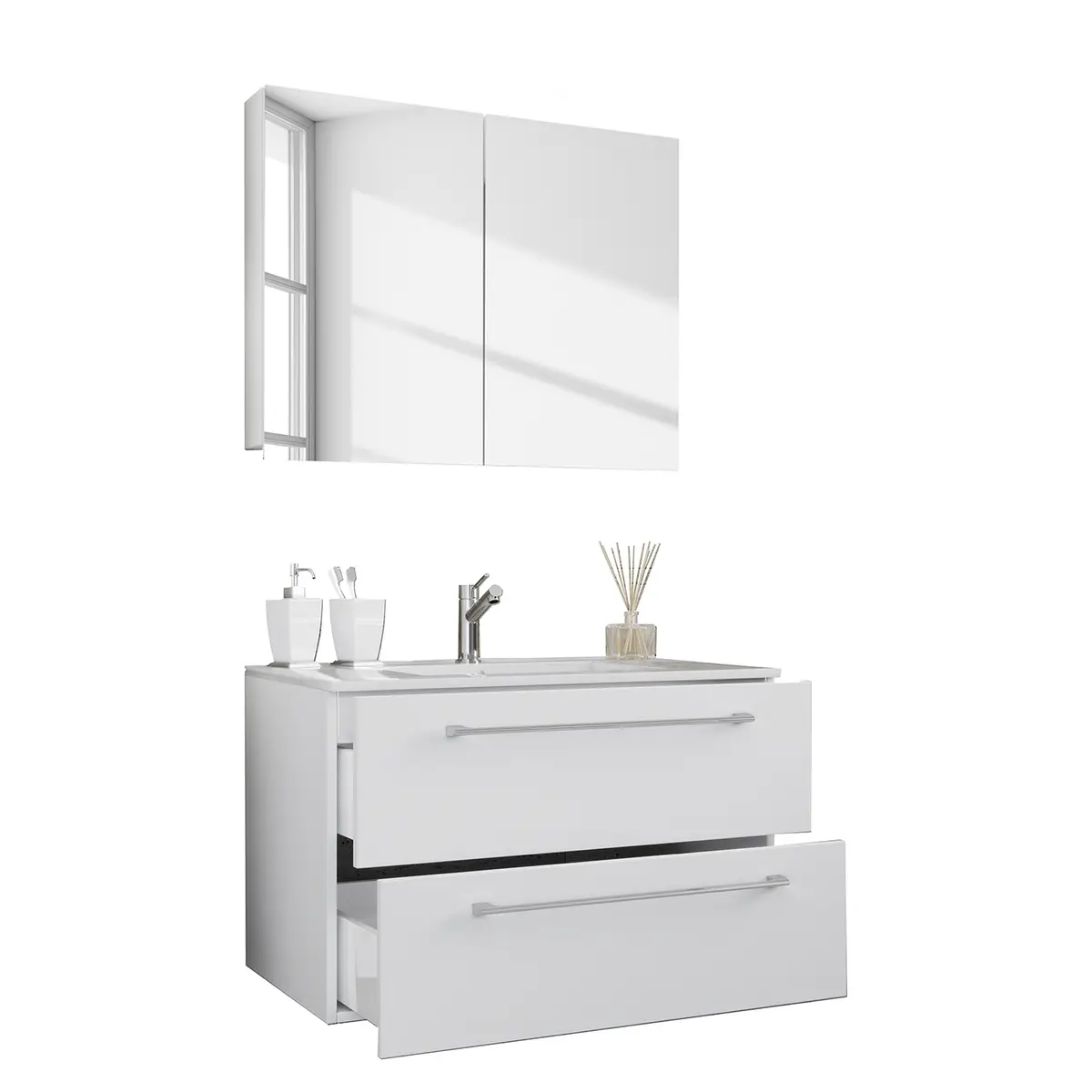 Badezimmerset Muniz II 2-teilig 60cm Weiß/Weiß | Weiß