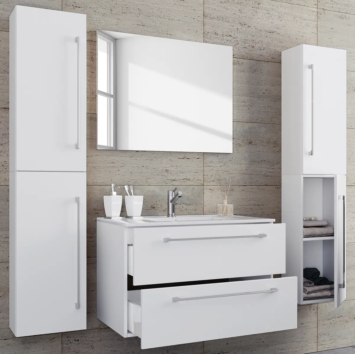 Badezimmerset Muniz X 4-teilig 126cm Weiß/Weiß | Weiß