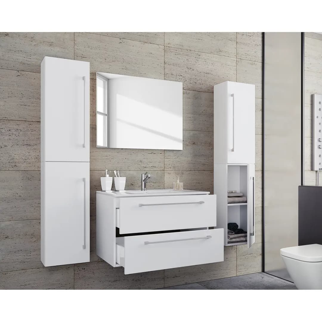 Badezimmerset Muniz X 4-teilig 126cm Weiß/Weiß | Weiß