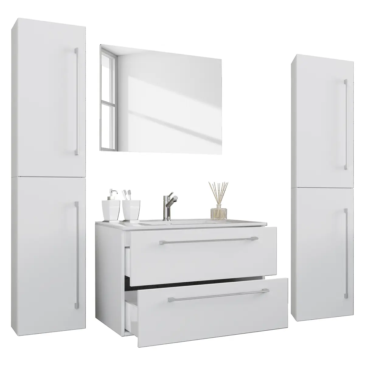Badezimmerset Muniz X 4-teilig 126cm Weiß/Weiß | Weiß