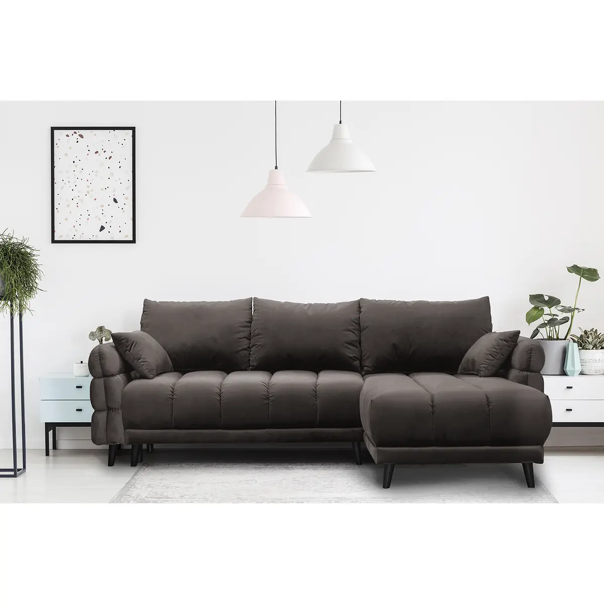 Ecksofa Logan Grau Samt Ravi | Grau