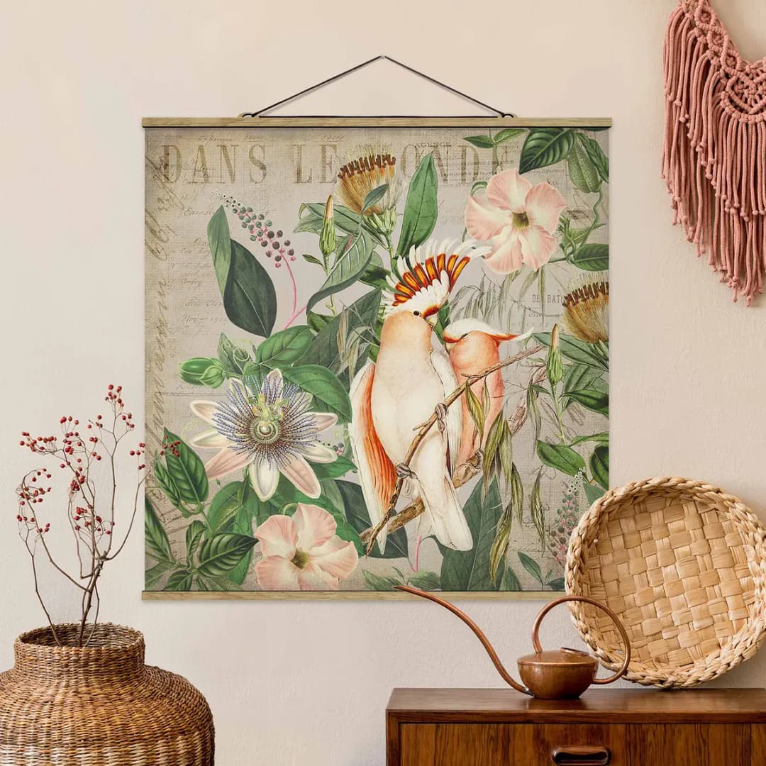 Stoffbild Colonial Style Collage Webstoff Pink 100 x 100cm