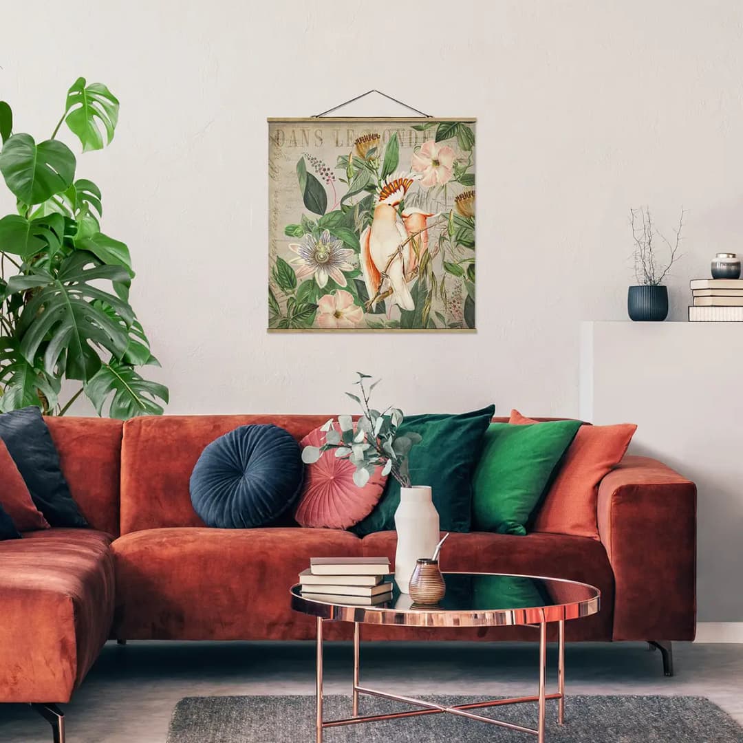 Stoffbild Colonial Style Collage Webstoff Pink 100 x 100cm