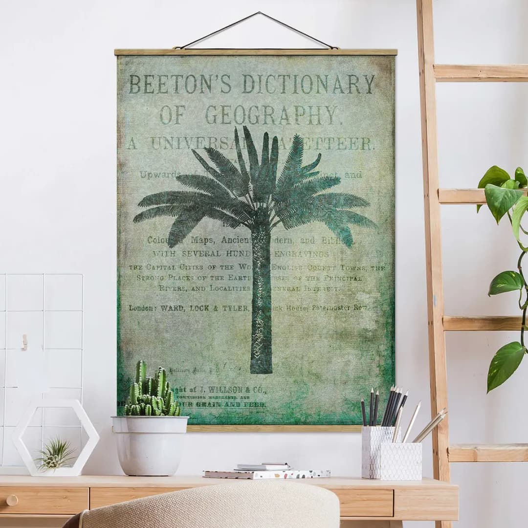 Stoffbild Vintage Collage Antike Palme | Grün