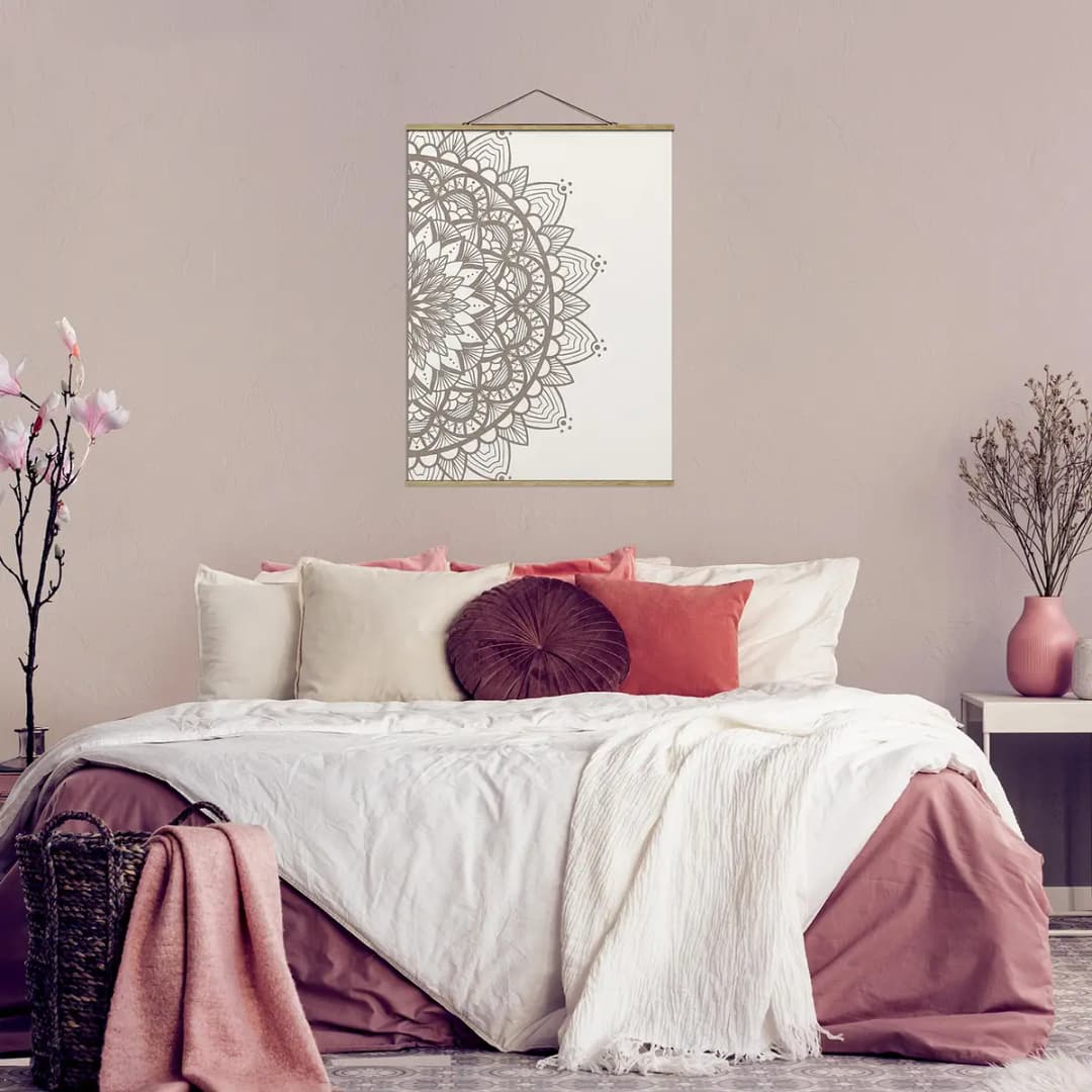 Stoffbild Mandala Illustration Shabby Webstoff Grau | Grau