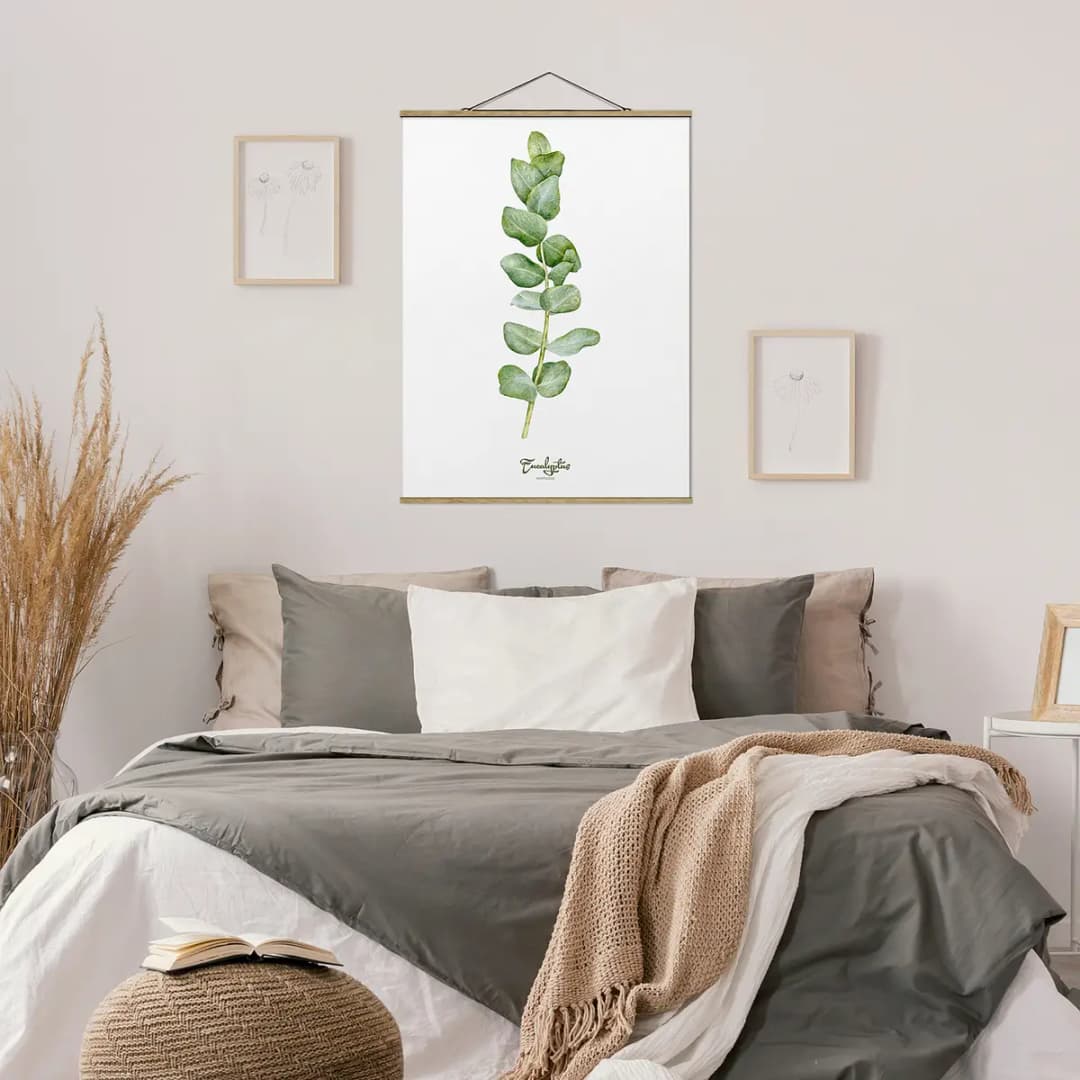 Stoffbild Aquarell Botanik Eukalyptus | Weiß