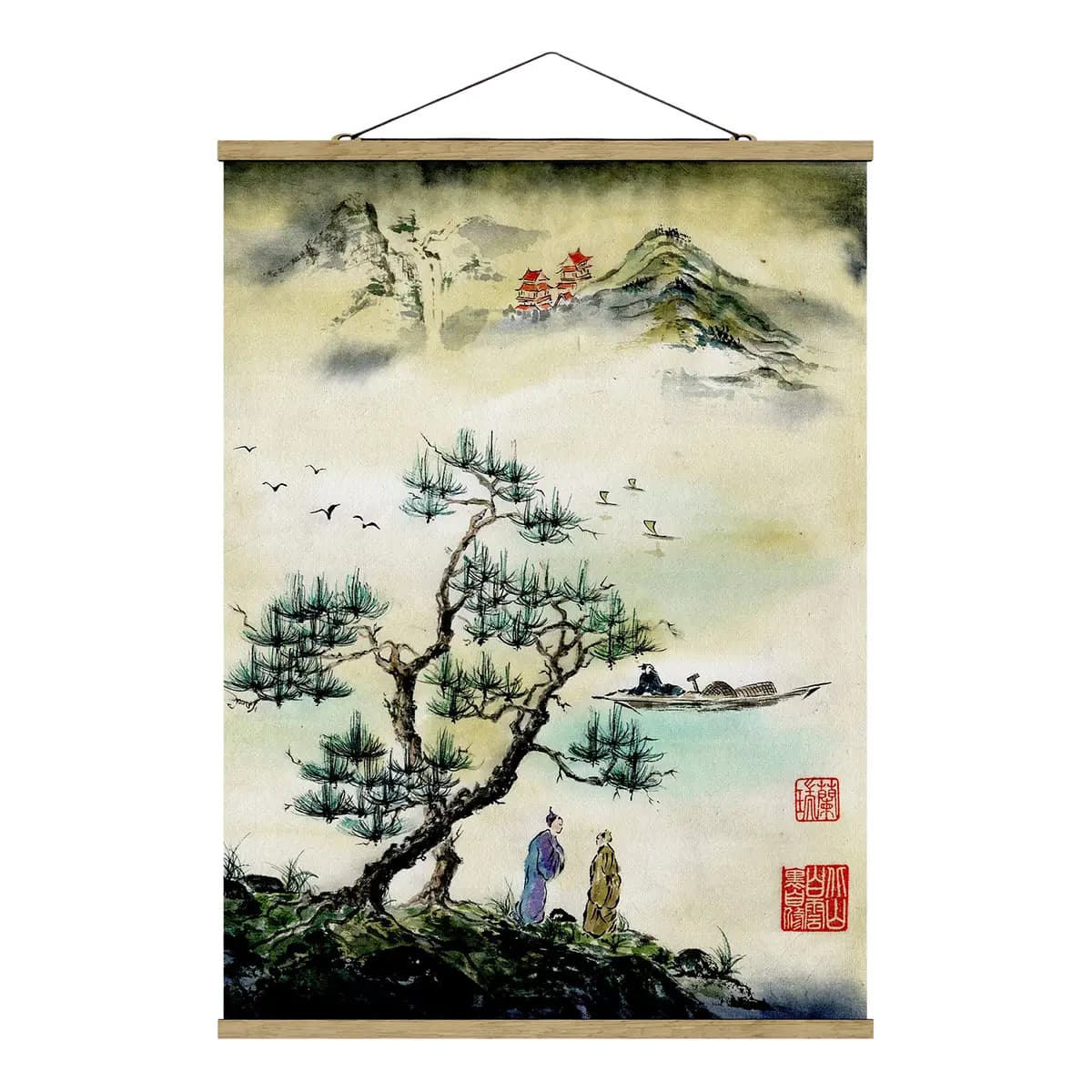Stoffbild Japanisches Bergdorf | Grün