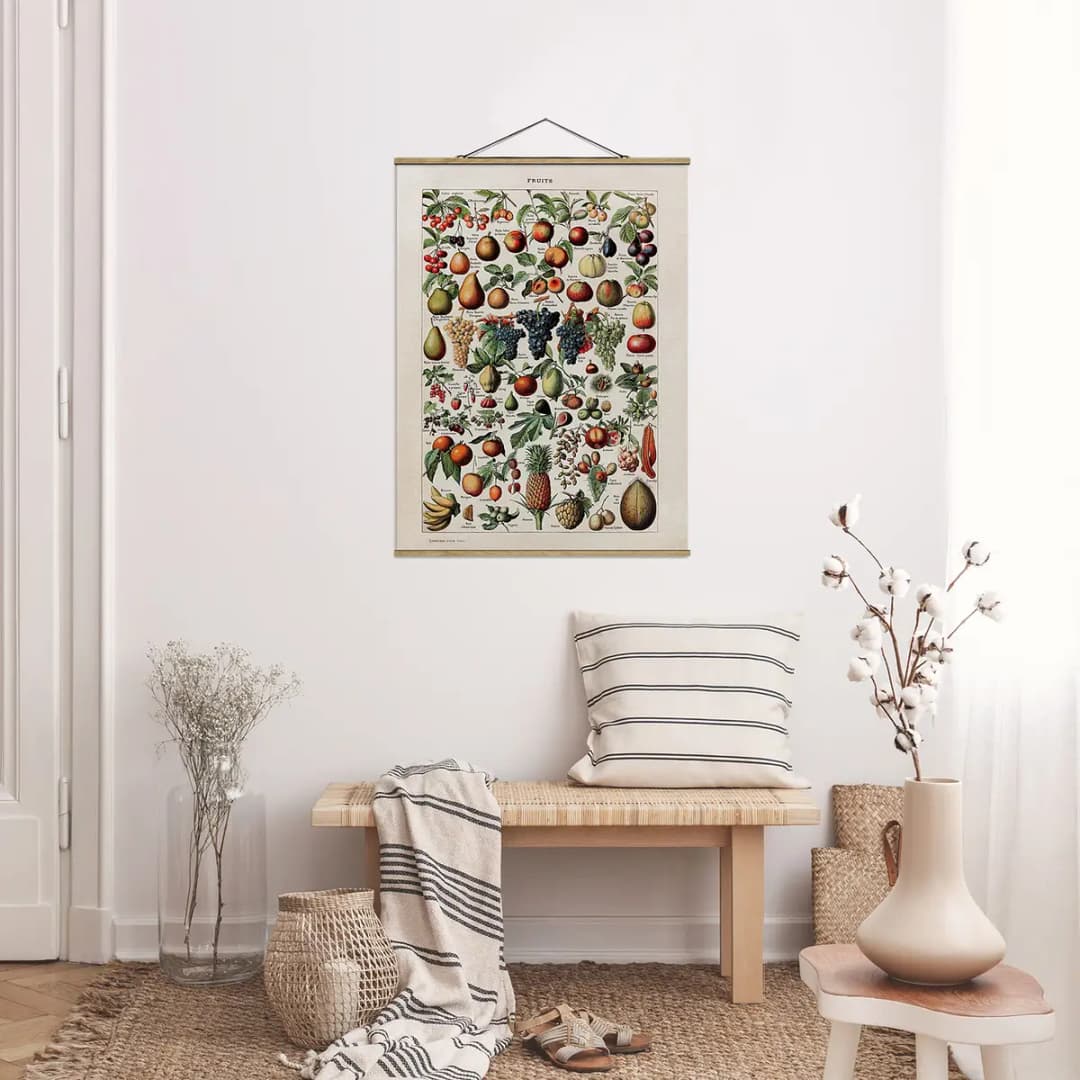 Stoffbild Vintage Lehrtafel Früchte | Mehrfarbig