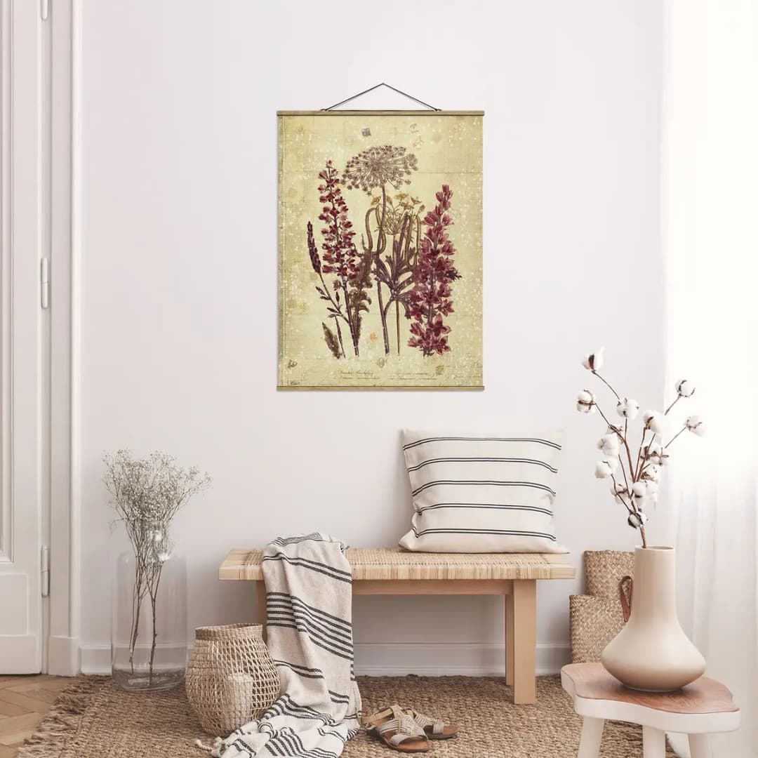 Stoffbild Vintage Leinenoptik Blumen Webstoff | Mehrfarbig