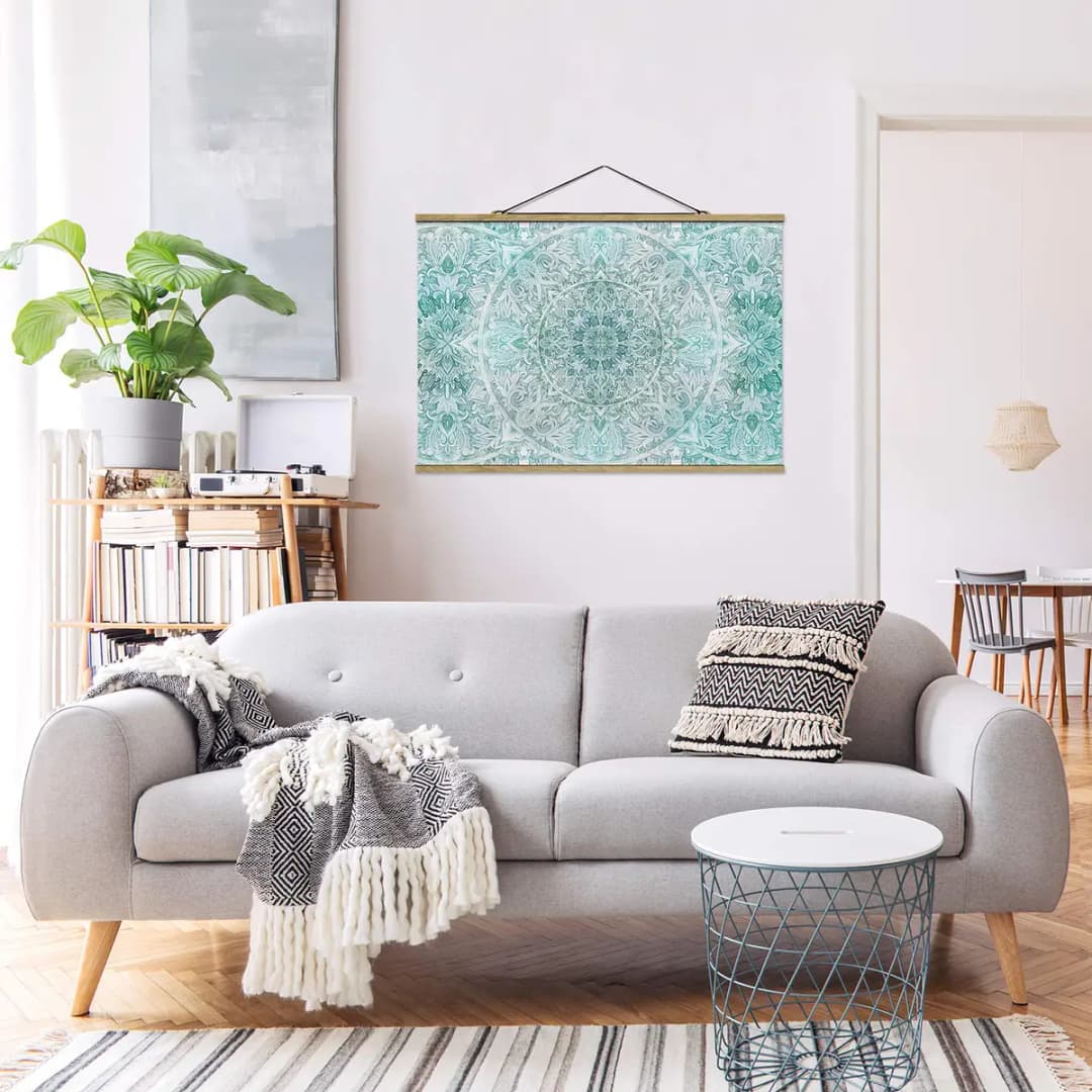 Stoffbild Mandala Aquarell Ornament Webstoff | Türkis