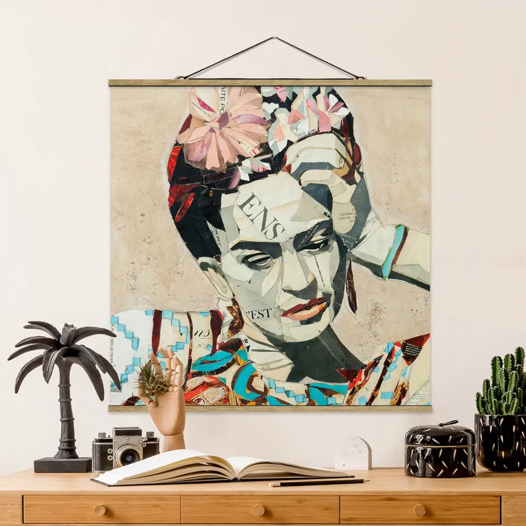 Stoffbild Frida Kahlo Collage No.1 | Mehrfarbig