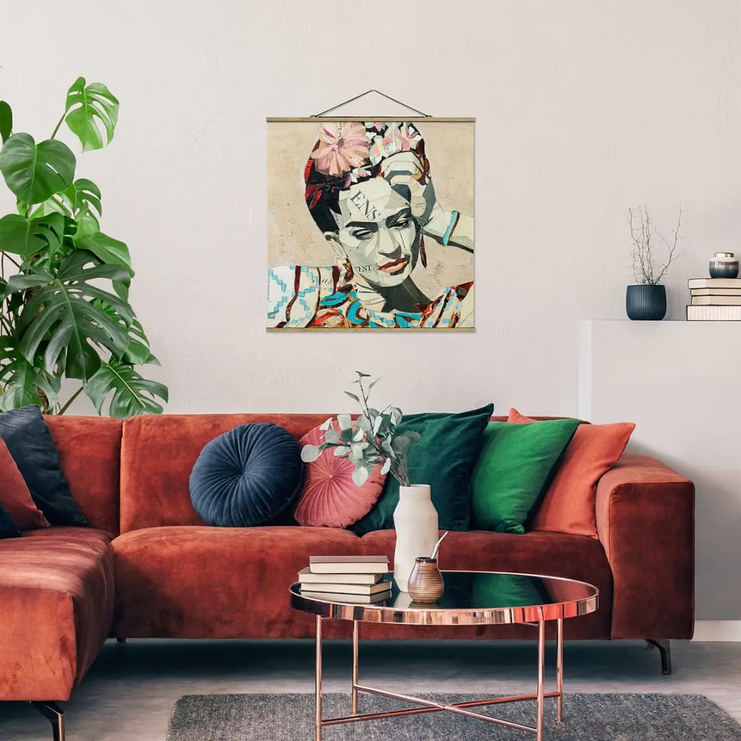 Stoffbild Frida Kahlo Collage No.1 | Mehrfarbig