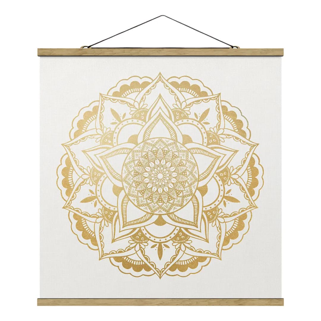 Stoffbild Mandala Blume Webstoff Gold | Gold