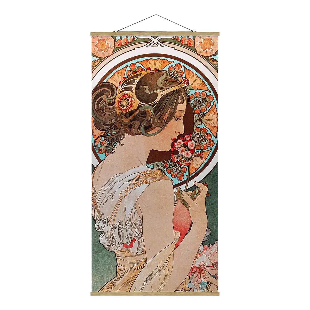 Stoffbild Alfons Mucha Schüsselblume | Mehrfarbig
