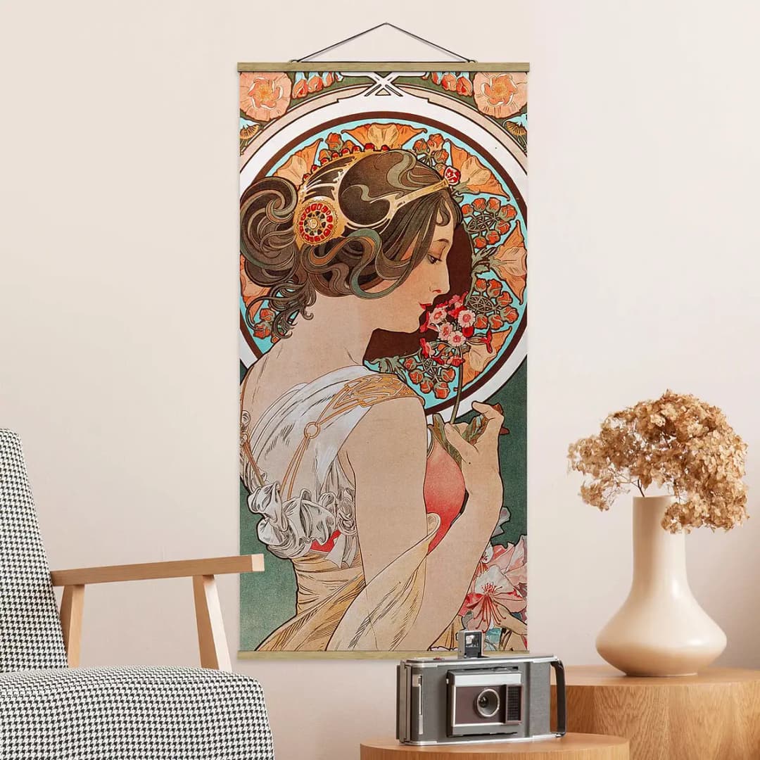 Stoffbild Alfons Mucha Schüsselblume | Mehrfarbig