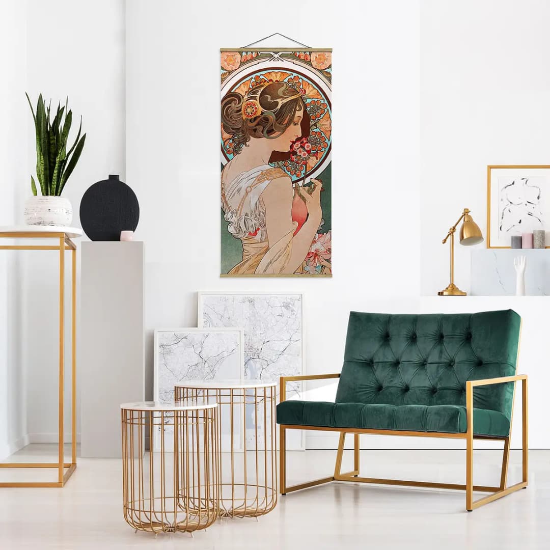 Stoffbild Alfons Mucha Schüsselblume | Mehrfarbig