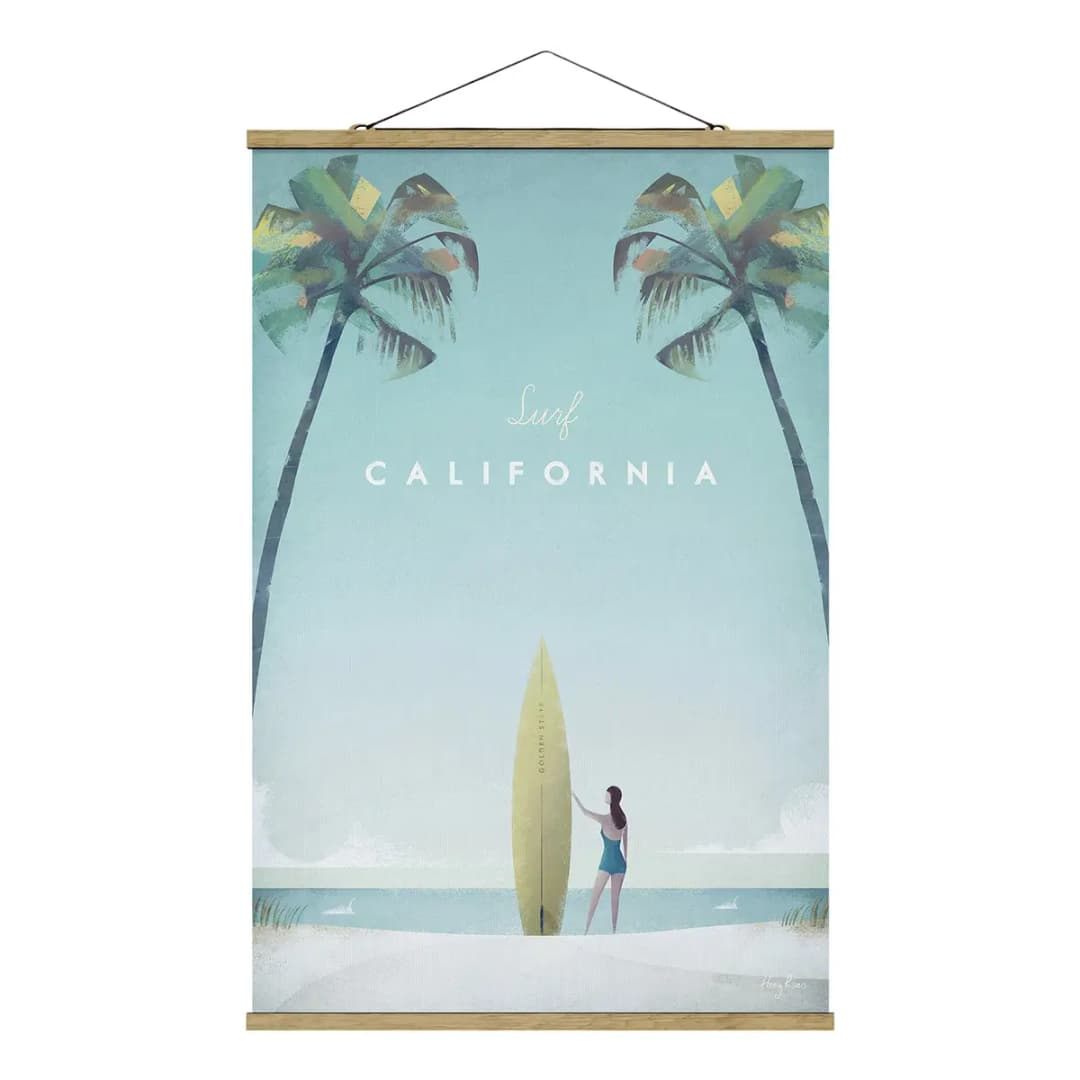 Stoffbild Reiseposter California Webstoff Türkis 35 x 53cm | Türkis