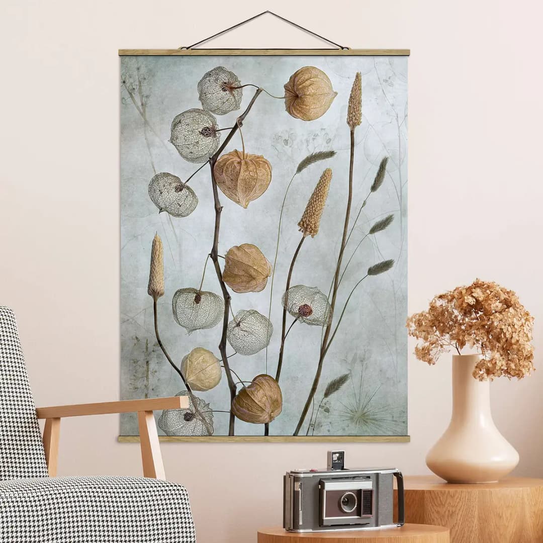 Stoffbild Lampionfrüchte im Herbst Webstoff Beige | Beige