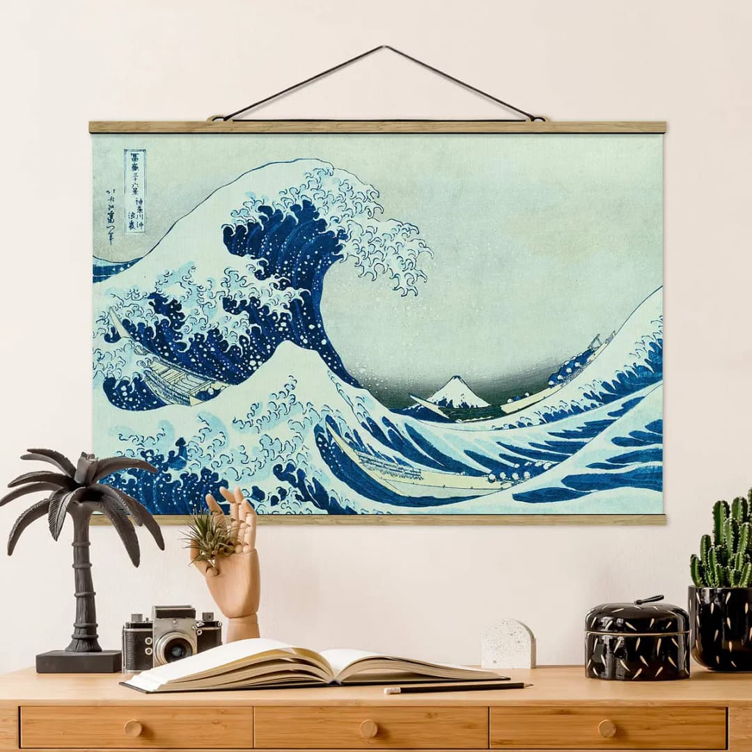 Stoffbild Die grosse Welle von Kanagawa | Blau
