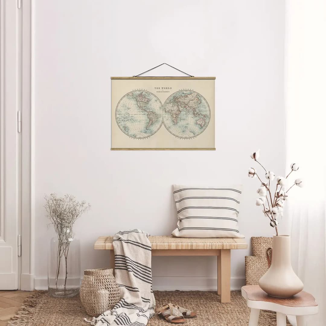 Stoffbild Weltkarte | Beige