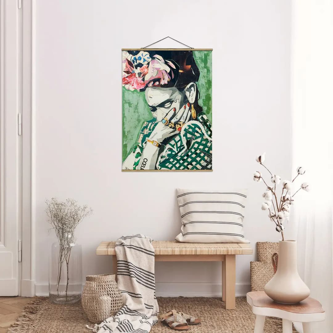Stoffbild Frida Kahlo Collage No.3 | Grün