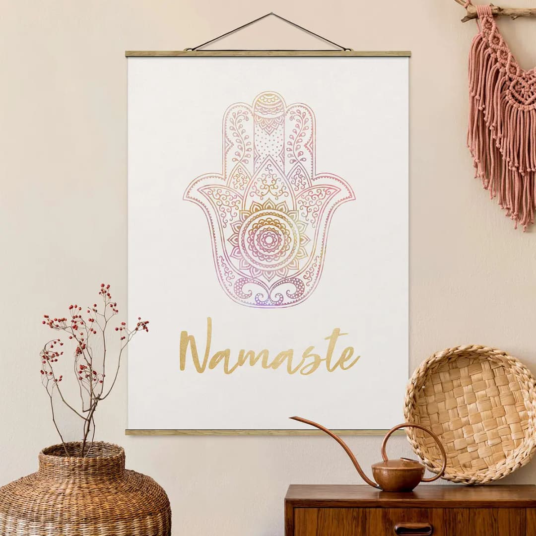 Stoffbild Hamsa Hand Namaste Webstoff Gold | Gold