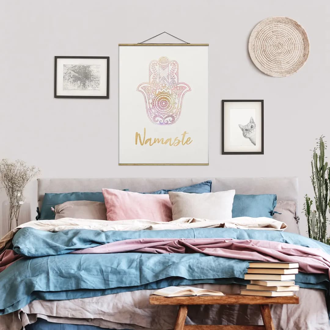 Stoffbild Hamsa Hand Namaste | Gold