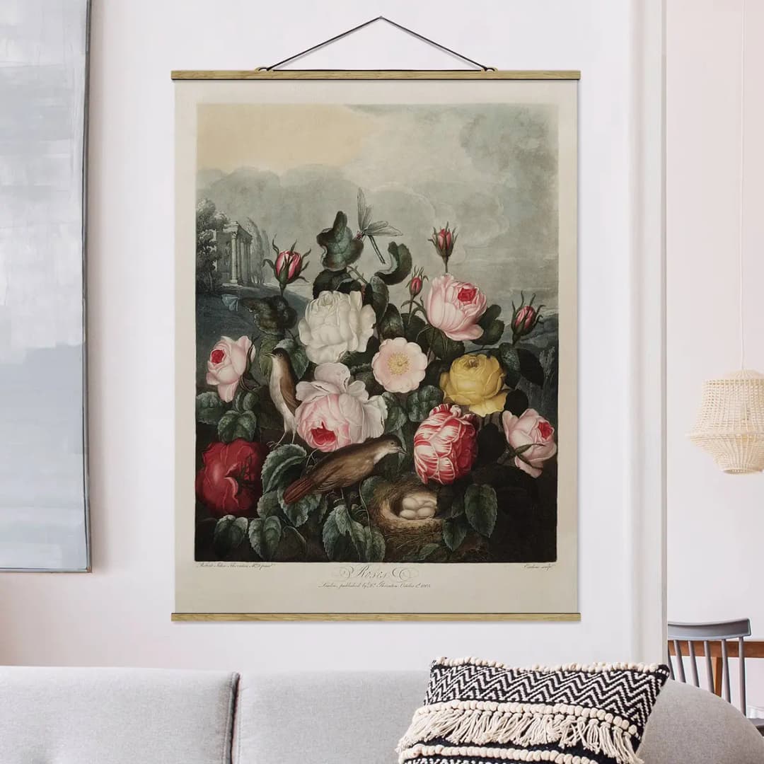 Stoffbild Botanik Vintage Rosen | Mehrfarbig