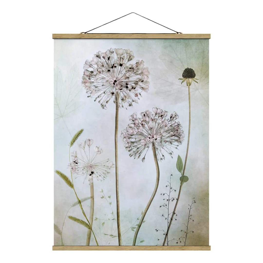 Stoffbild Lauchblüten in Pastell Webstoff Beige 50 x 66cm