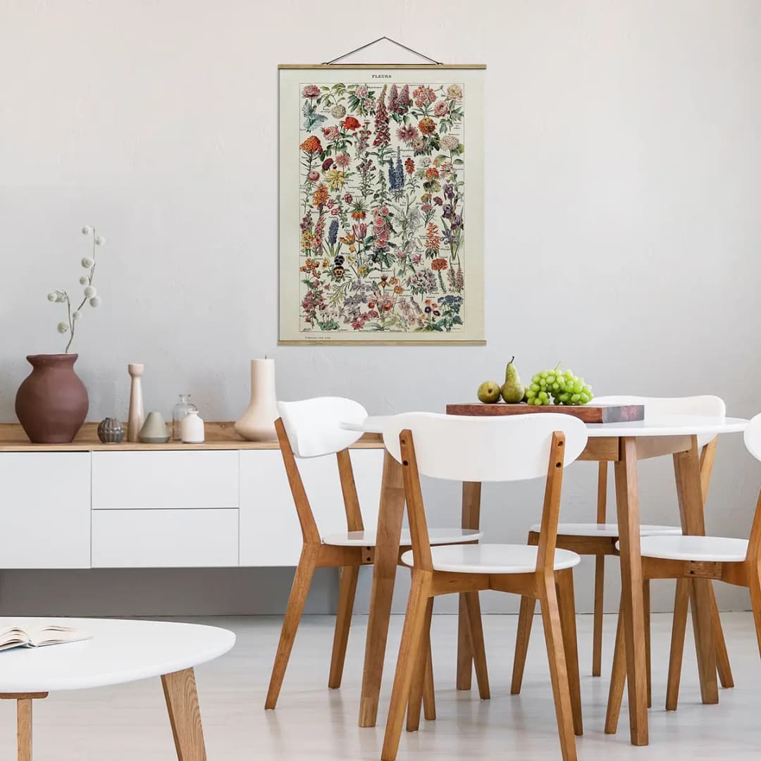 Stoffbild Vintage Lehrtafel Blumen V | Mehrfarbig