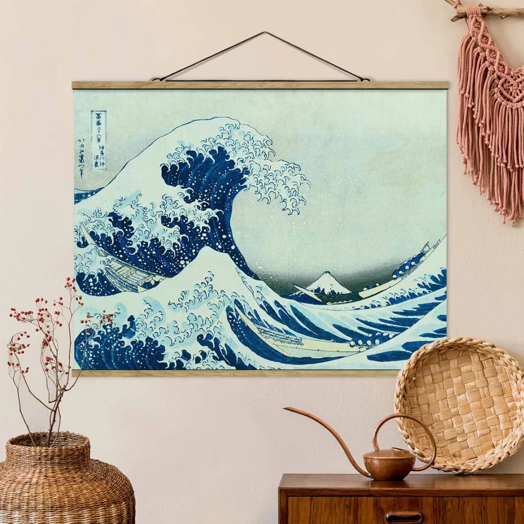Stoffbild Die grosse Welle von Kanagawa | Blau