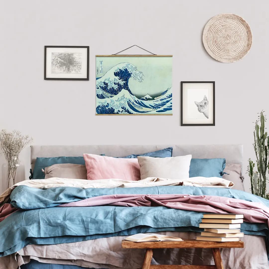 Stoffbild Die grosse Welle von Kanagawa | Blau