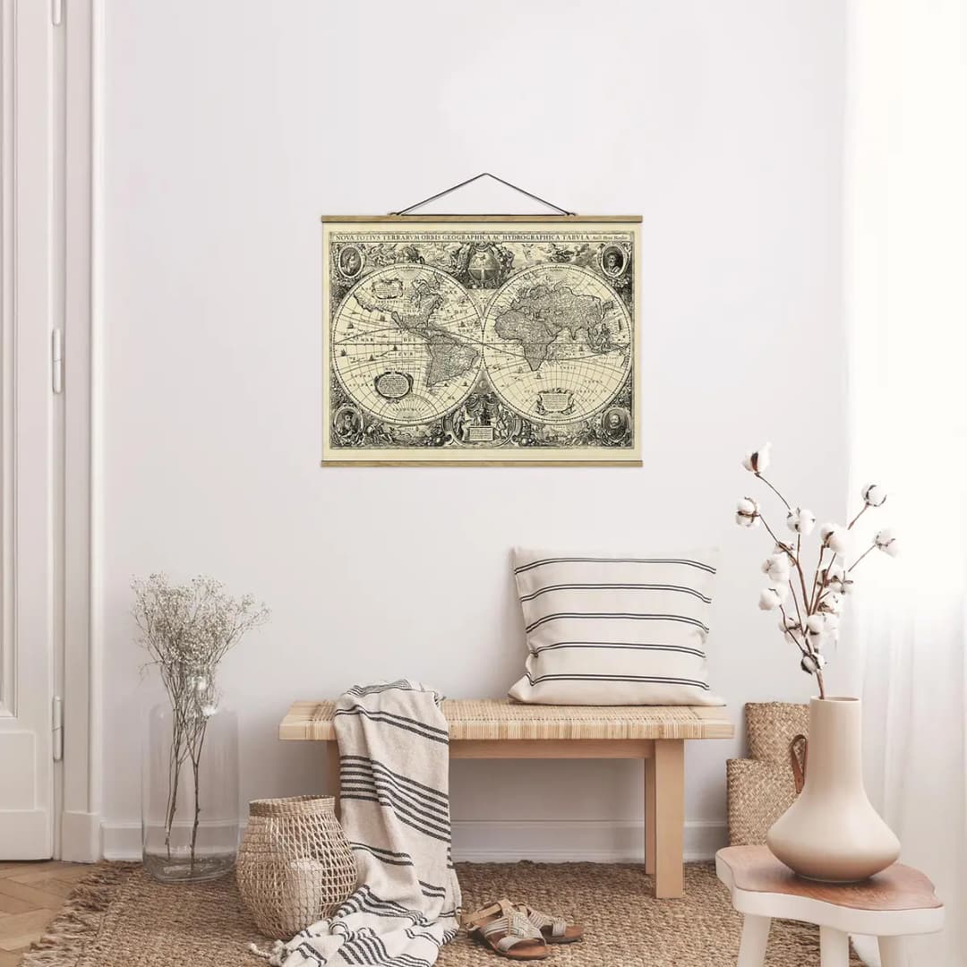 Stoffbild Weltkarte | Beige