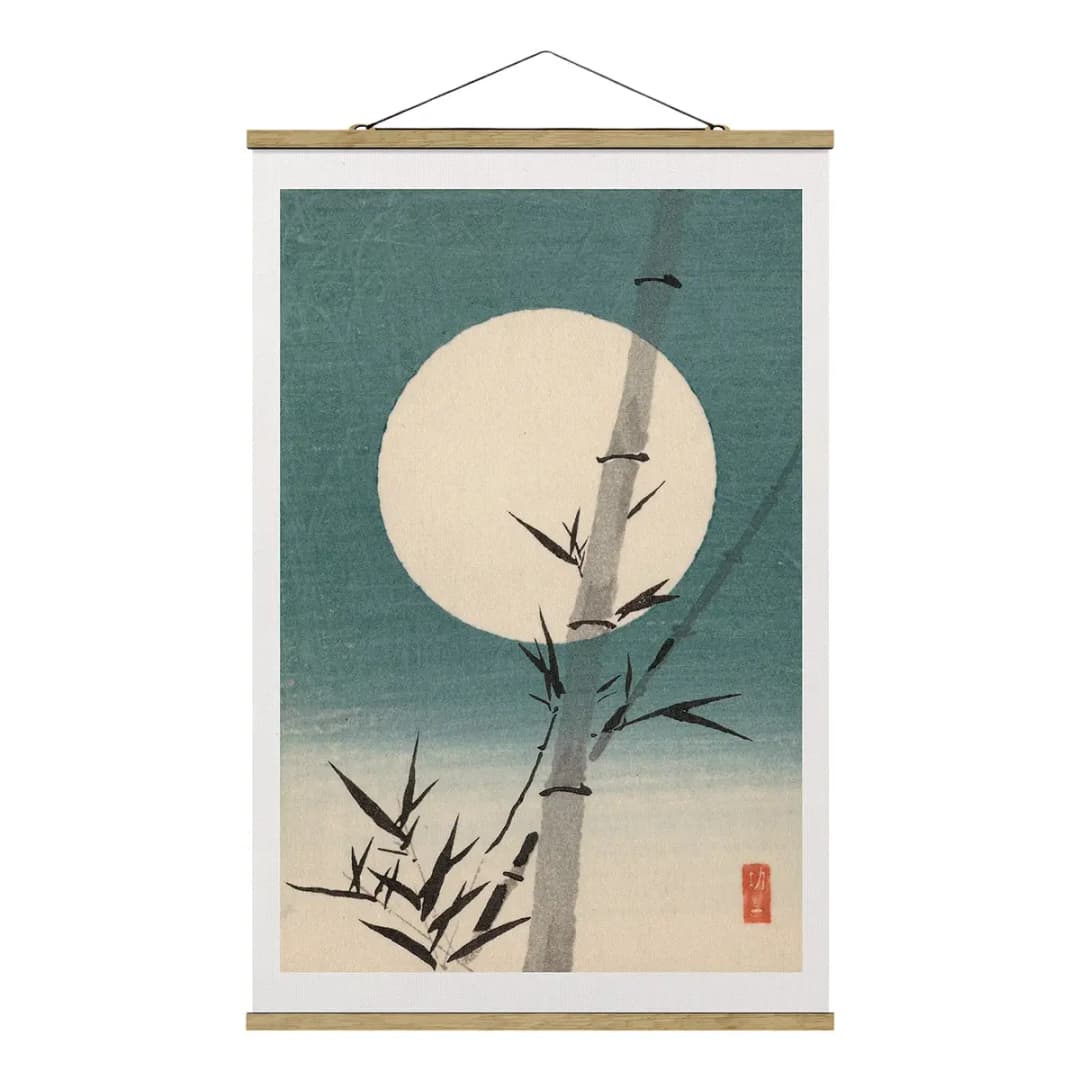 Stoffbild Japanischer Bambus & Mond | Blau