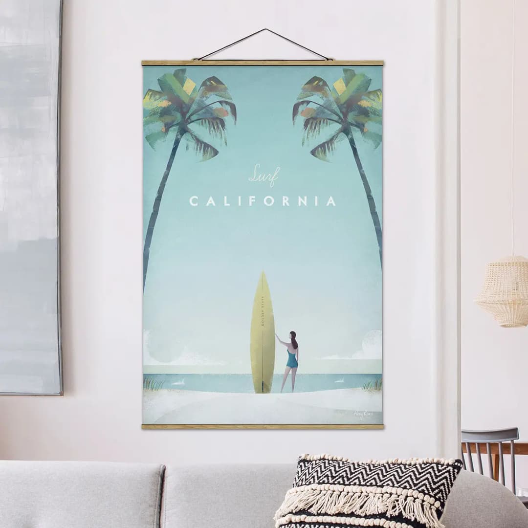 Stoffbild Reiseposter California | Türkis