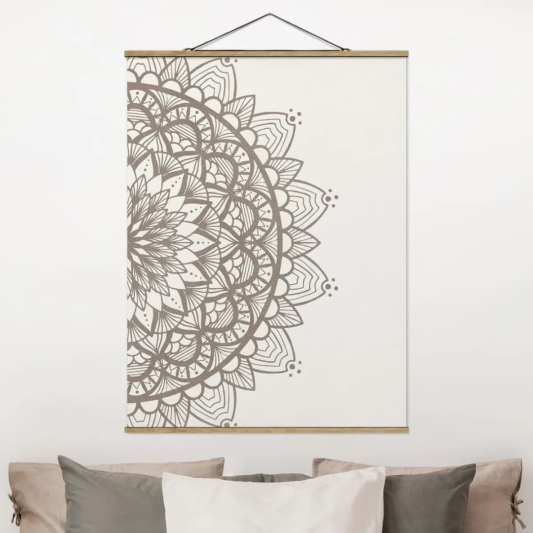 Stoffbild Mandala Illustration Shabby Webstoff Grau 35 x 47cm