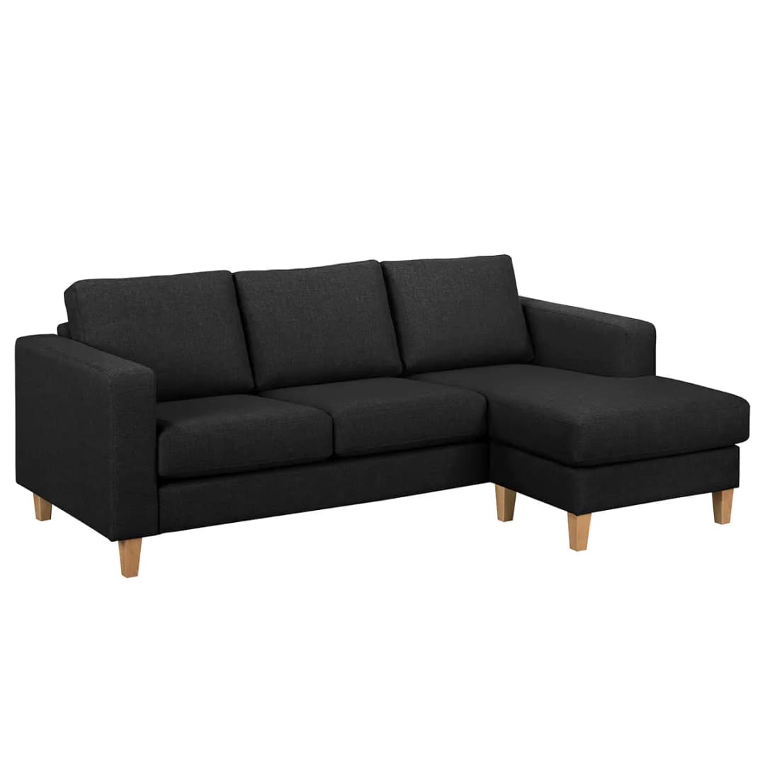 Ecksofa 2-Sitzer mit Longchair Lark | Schwarz