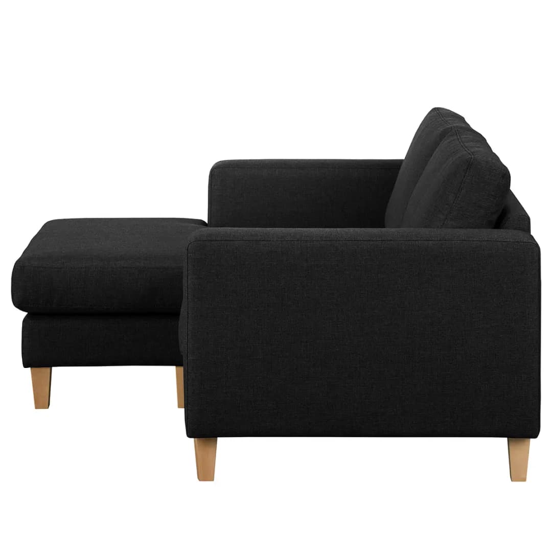 Ecksofa 1-Sitzer mit Longchair | Schwarz
