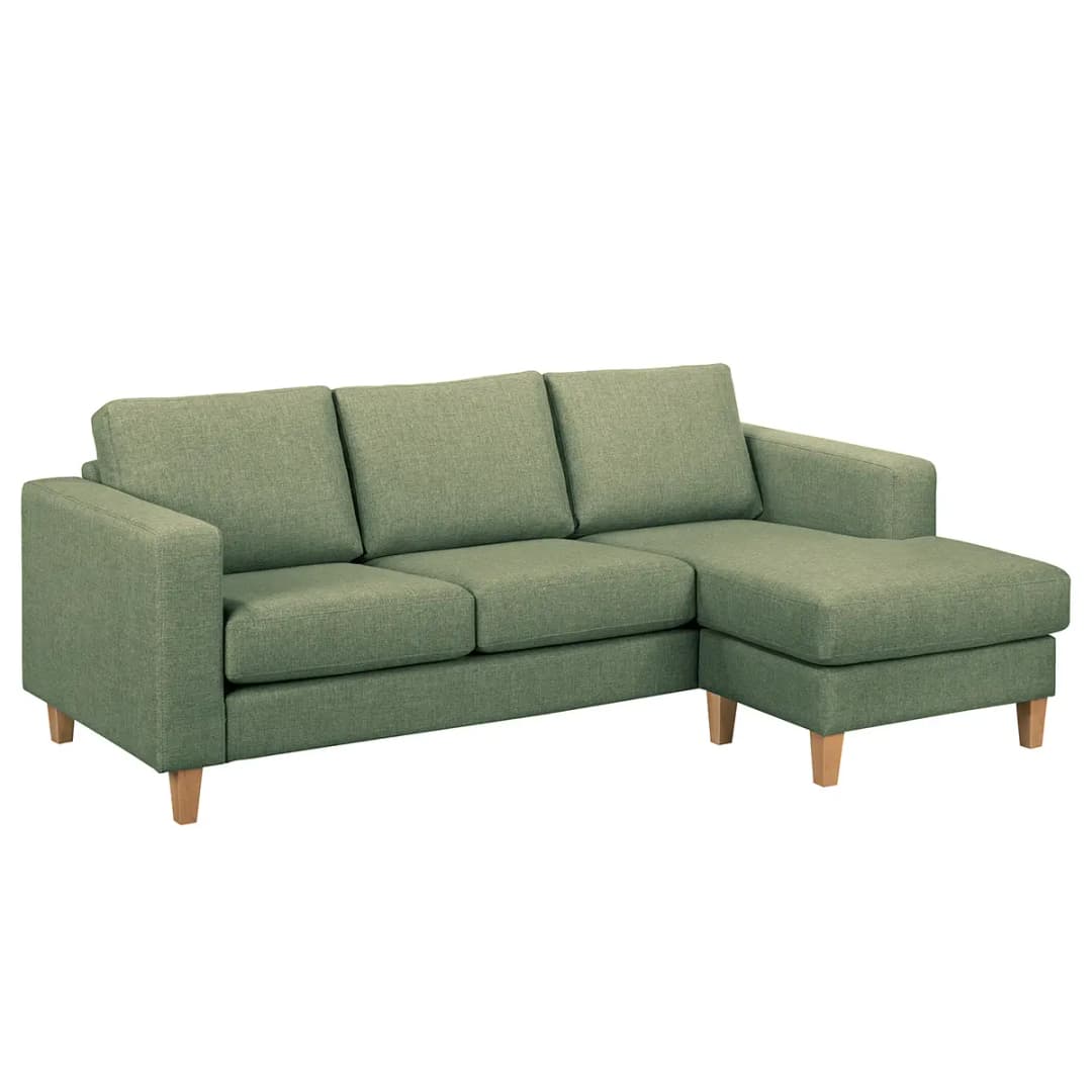 Ecksofa 2-Sitzer mit Longchair Grün Webstoff Lark | Grün